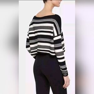 New Sarah Pacini Black White Striped Boxy Knit Blouse Womens One Size Stretch